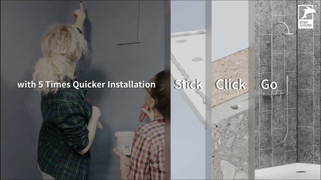 Stick, Click, Go!  5 times faster than regular tiles, and saving up to 70% of time and cost.
