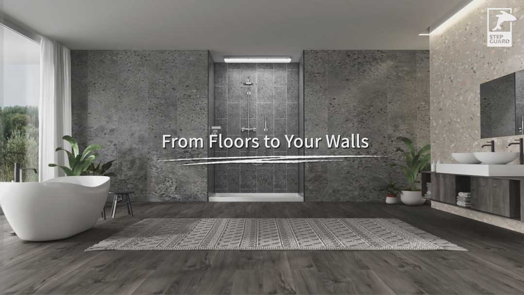 RCB (rigid core board)technique delivers the same tile or wood effect to your floors and walls, creating a cohesive modern look within 1 day!