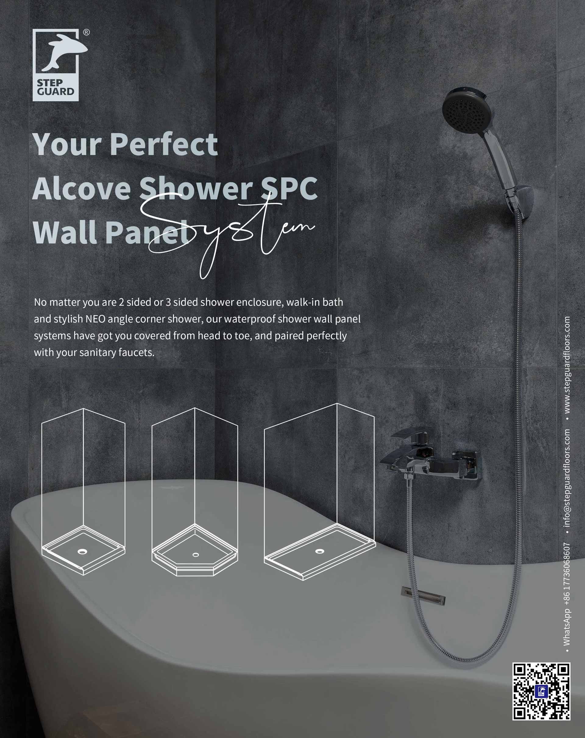 Our SPC wall systems are versatile, ideal for shower spaces, walk-in baths, or stylish NEO angle corner showers.